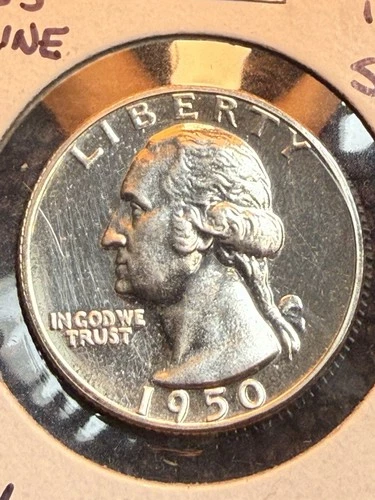 1950 25c Proof Washington Quarter 90% Silver Obverse Hairline Scratches