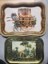 2 Antique Metal Serving Trays.  Lg. Is a Coca Cola. The Other Is a Scenic View.