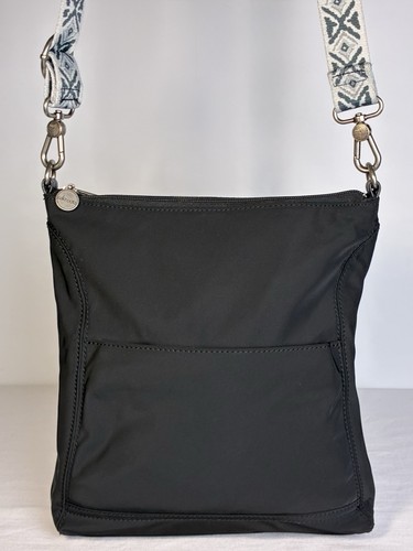 SAKROOTS Lucia Crossbody Bag Basic Black Eco Twill Vegan (10” x 11” x 2”) - Picture 4 of 18