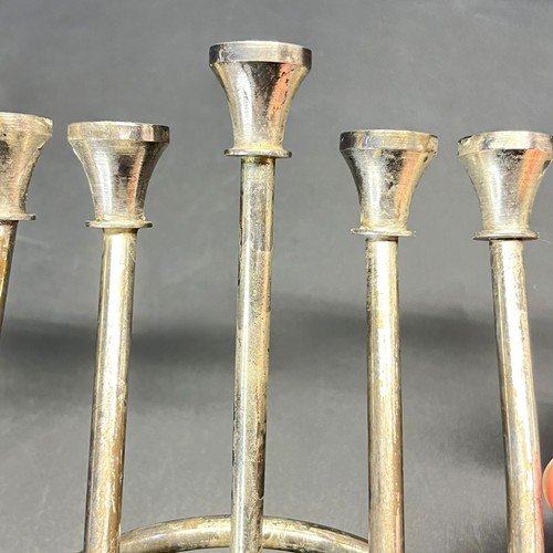 Vintage c1970s 9-Candle Hanukkah Menorah Silver Metal Curved Modernist Design - Picture 17 of 24
