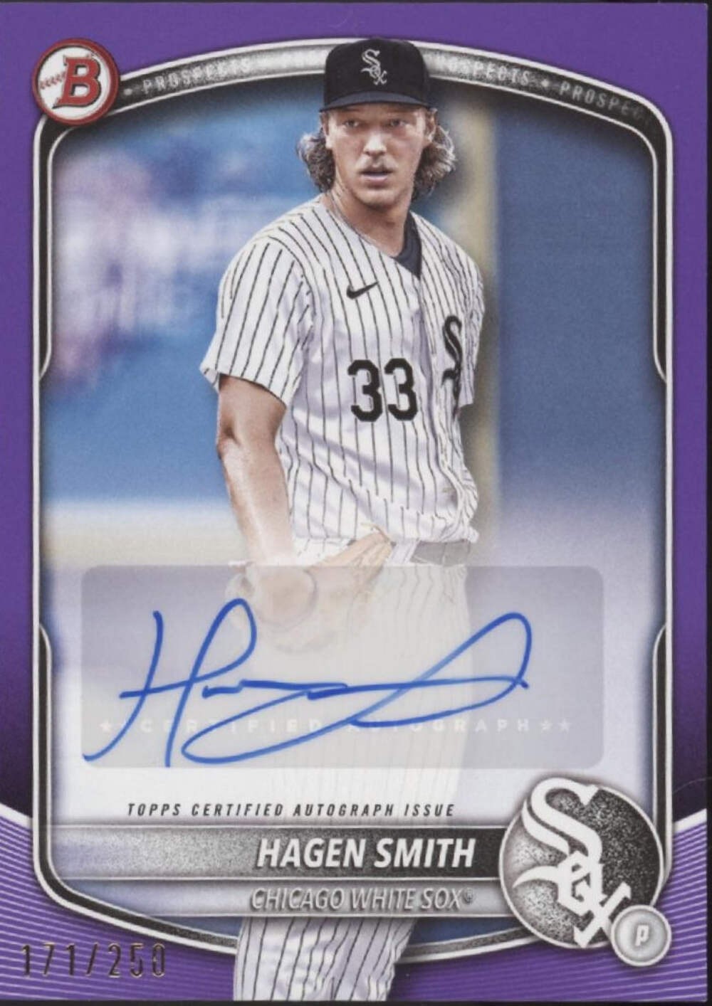 Hagen Smith 2025 Bowman Prospects Purple Auto 171/250 #BPA-HS