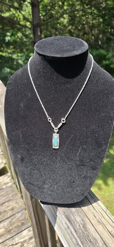 Faux Turquoise Pendant Necklace Silver Tone 20" Long Southwestern Style - 第 4/7 張圖片