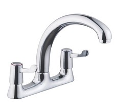 Modern Kitchen Sink Dual Lever Chrome Mixer Tap Deck Mounted, 2-Hole, UK