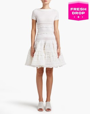 RRP  2262 ALAIA Knitted Fit & Flare Dress FR38 US6 UK10 M Wool Blend Ruffle 
