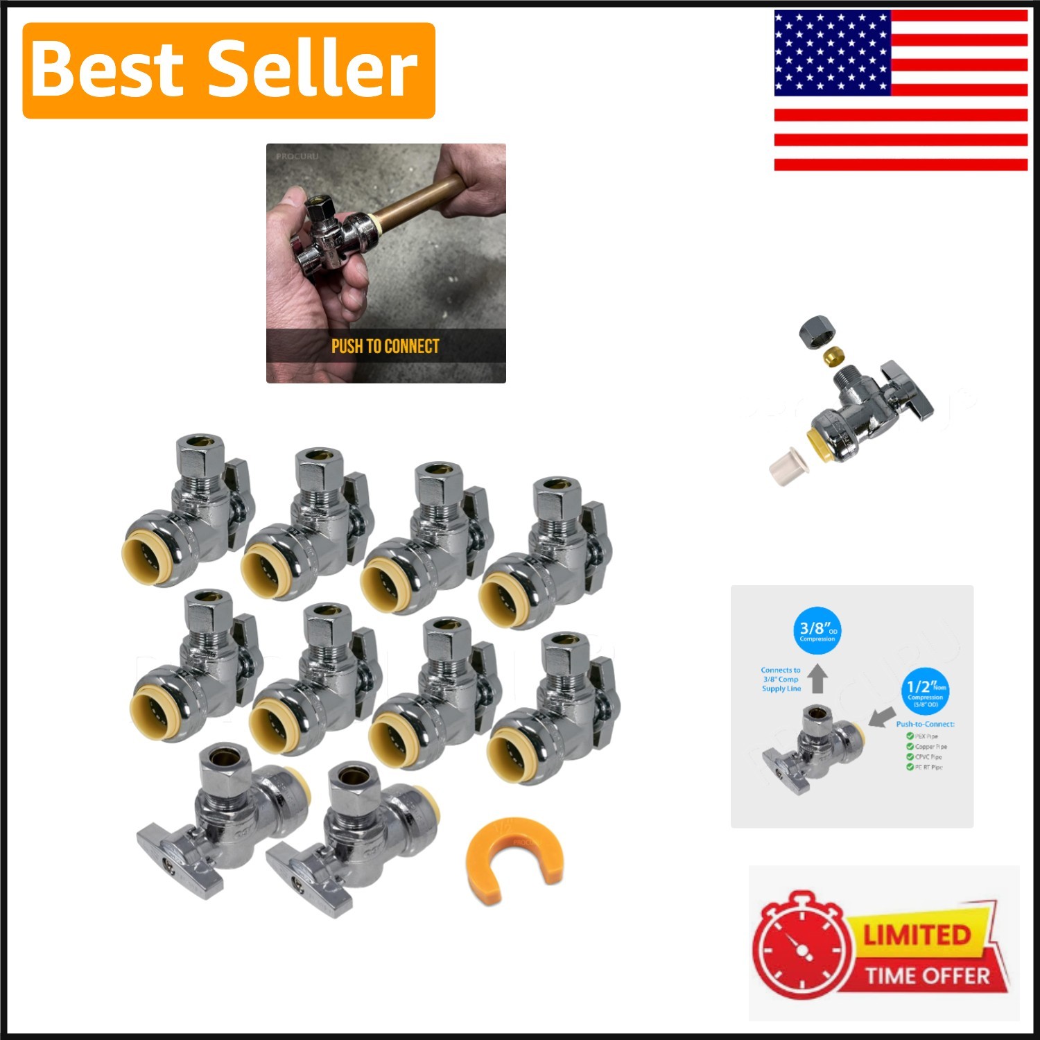 Versatile & Compact 10-Pack Brass Shutoff Valve: 200 PSI, Safe for Potable Water