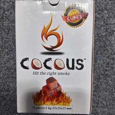 Cocous Natural Coconut Hookah Charcoal 72 Pieces 1kg 25mm Cubes Eco-Friendly NEW