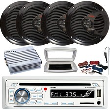 Pyle Single-DIN Marine CD Radio, 4x 6.5" 150W Max Speakers, 4 Channel Amplifier