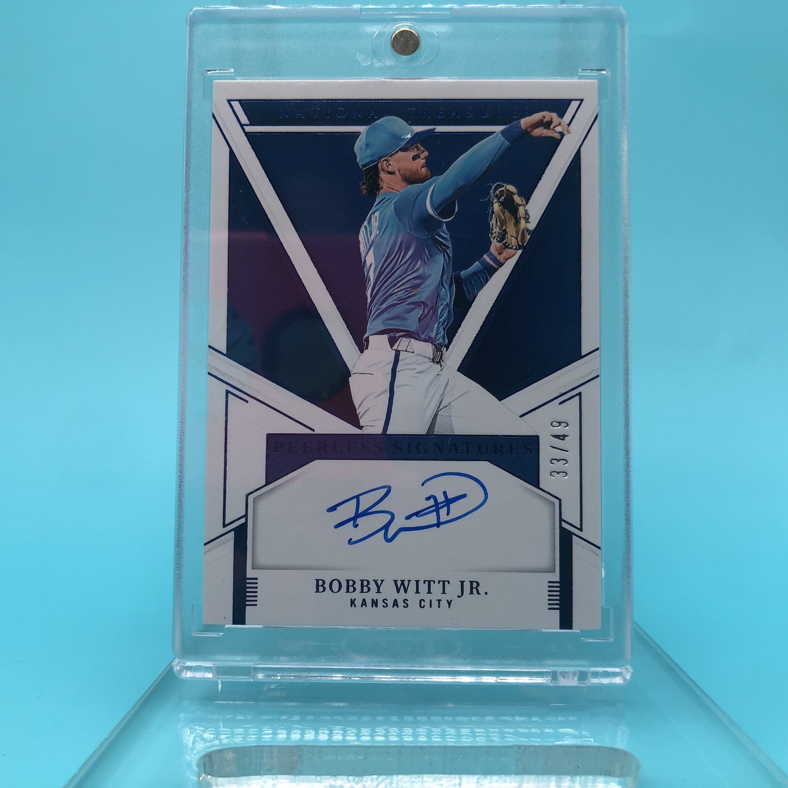 Panini 2025 National Treasures Peerless Signatures Bobby Witt Jr. Blue Auto /49 view 1