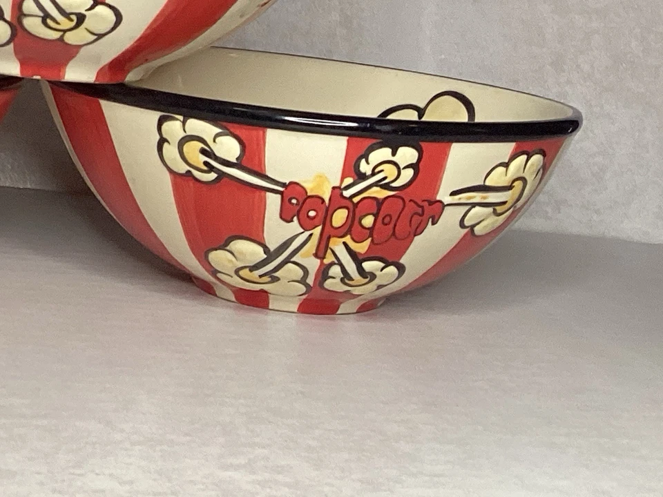 Juego de 3 palomitas de cerámica a rayas rojas blancas palomitas de maíz 6-1/2”x2-1/2” Foto 4 de 4