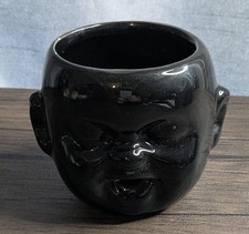 Black  Pottery Mini Baby Face Plant / Storage Pot