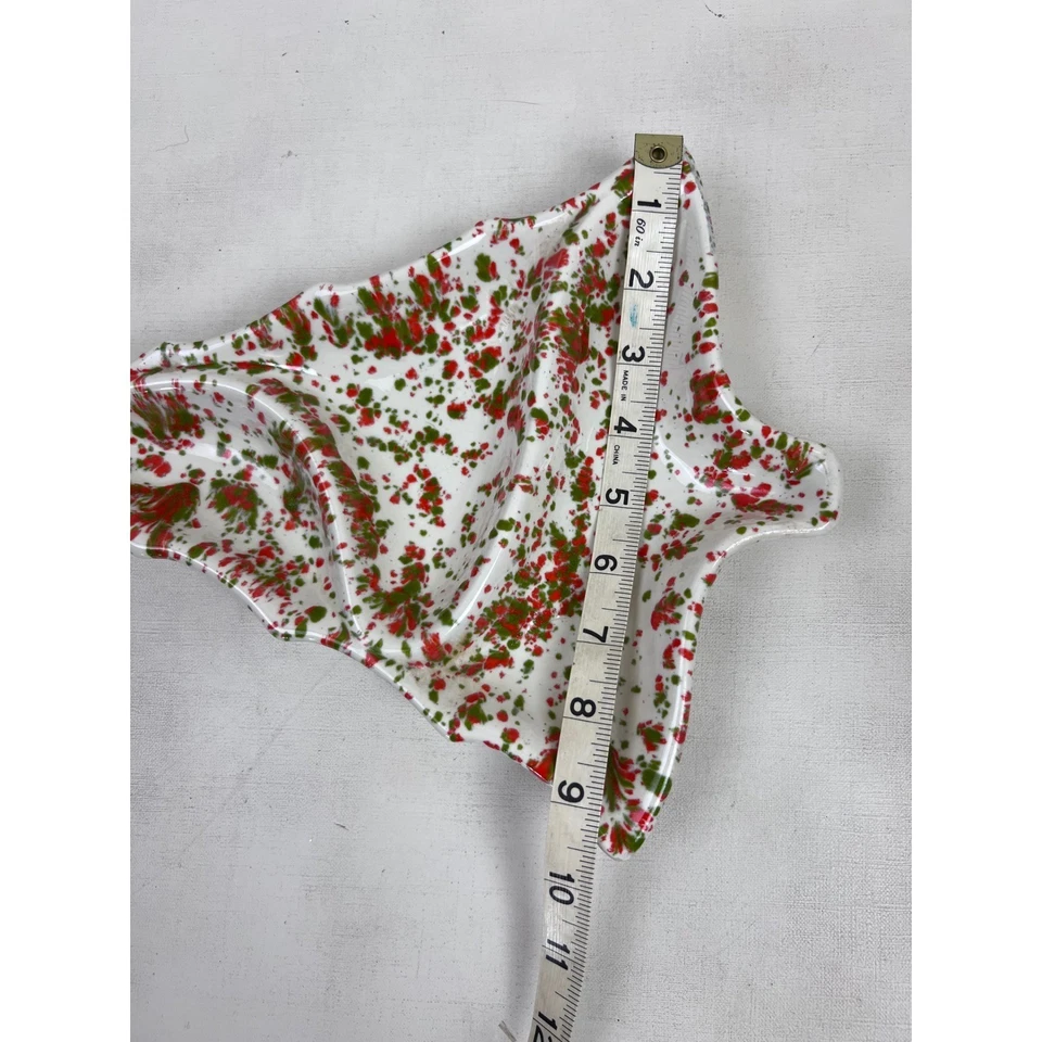 VTG Ceramic Christmas Tree Divided Tray Atlantic Mold Green Splatter Candy Dish - Image 3 of 4