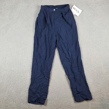 80s Rayon Tencel Lightweight Tapered Pants Women's Size Medium Navy Blue USA VTG