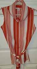 Sears Vtg 60s Red Variegated Stripe Poly Knit Huge Cowl Neck Top Tie Belt Sz 12