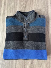 Vintage Woolrich Wool Blend Sweater 1/4 Snap Collar Gray Blue Stripe Men  s Large