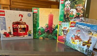 5 LEGO Christmas Sets: Stand 40776, Table 40743, Train 40777, Ornt.40642 Sleigh