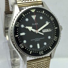 Seiko Alba Y143  6000 Diver Black Dial Japan Made 100m Vintage Men  s Watch