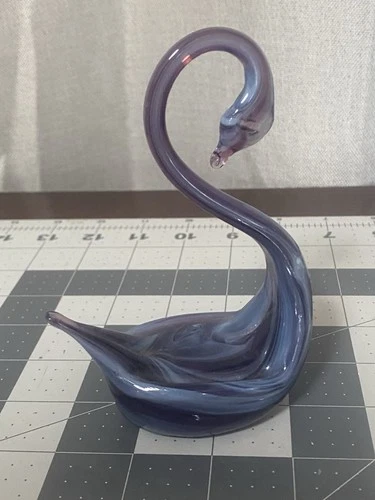 Vintage Murano Style Art Glass Swan Purple Blue Hand Blown Figurine