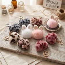 Leopard Heart Keychains Soft Plush Bag Charm Accessory for Women