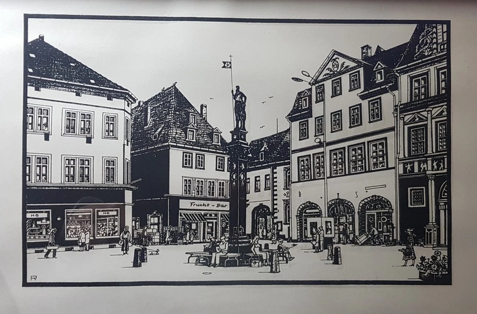 Kurt Römhild Erfurt Roland am Fischmarkt Hand-Siebdruck gerahmt DDR - Bild 2 von 4