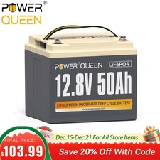 Power Queen 12V 50Ah LiFePO4 Smart Lithium Iron Battery W/BMS IP65 For Solar RV