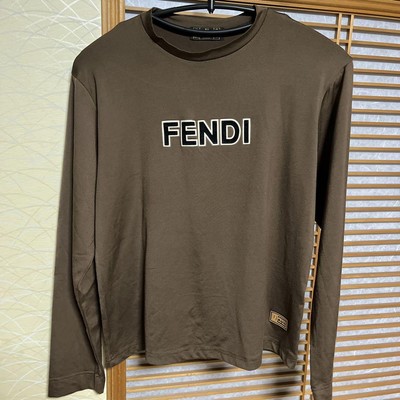 Authentic FENDI Top T-shirt Logo Print Long Sleeve Color Brown 