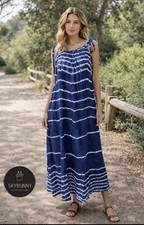 Ex Voto XS Small Maxi Dress Blue Tie Dye Iris Sundress Boho Style $198
