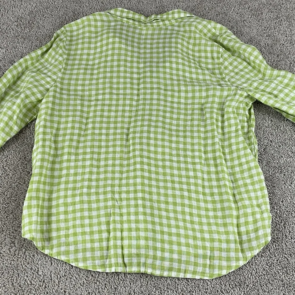 Pulôver J J Jill Love linho grande 100% linho verde Gingham descontraído costeiro 7 - Imagem 3 de 4