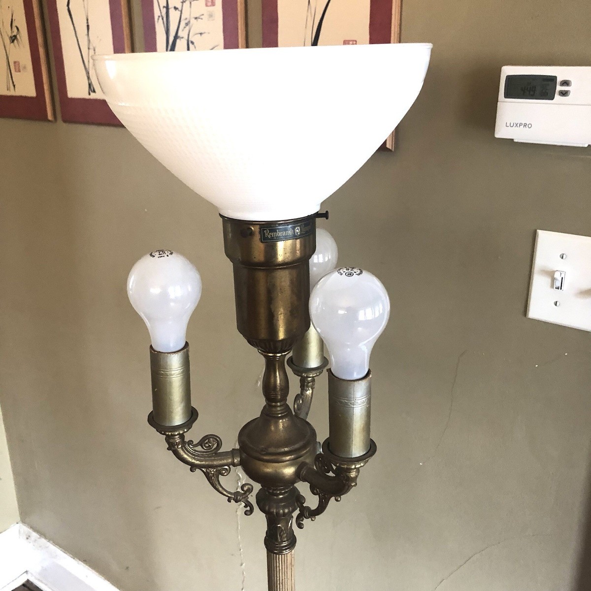 ヴィンテージ照明　50-60’s Rembrandt Lamp社製　フロアランプ Rembrandt Antique Floor Lamp 3 Light 60” Tall Brass Marble Base 2