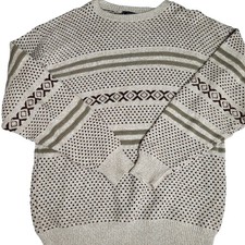 Vintage Peconic Bay Traders Mens M Striped Knit Sweater 100% Cotton Made in USA