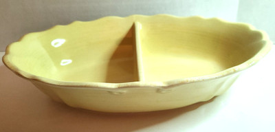 Corningware Stoneware Ruffled Edge Yellow Divided Dish 12'' x 8'' Oven Microwave