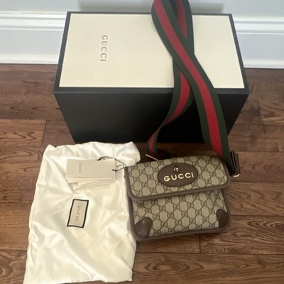 Gucci GG Monogram Small Crossbody Bag Web Stripe Zip w/ Box Dust Bag Card.