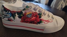 Ed Hardy Women s Lace Up Canvas Sneaker New W/O Box Size 7 Flowers Diamonds