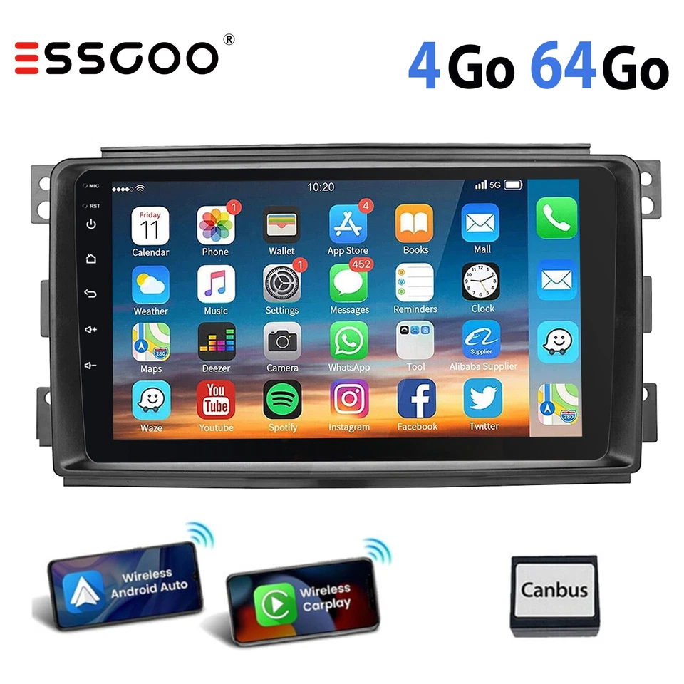 Pour Smart Fortwo 451 2005-2010 4+64G Android 15 Autoradio Apple Carplay GPS SWC - Photo 1/4
