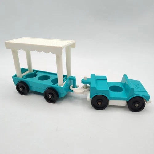 Vintage Fisher Price Little People Blue Zoo Tram Trolley and Car 1984 #916