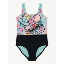 Justice Bazooka Logo Girls One-Piece Zip Front Swimsuit UPF 50 U pick Size New