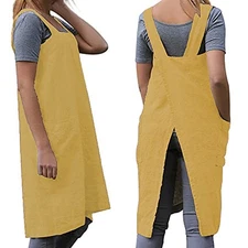 Women's Practical Cross Back Pinafore Apron with Large X-Large, Yellow 