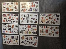 Halloween Wielokolorowe zestawy tatuaży tempraryjskich - Czarownice Dynie Duchy 10 arkuszy