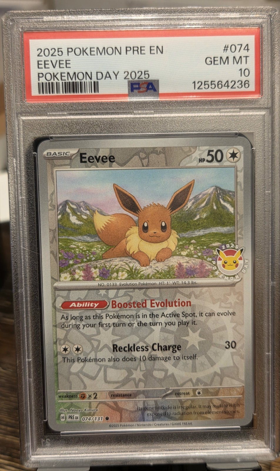 Eevee 074/131 Pokemon Day 2025 Stamp Promo PSA 10 Prismatic Evolutions English