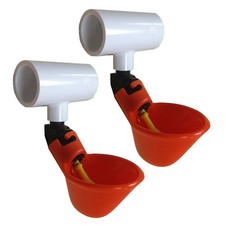 Two 2 Automatic Waterer Drinker Cups and PVC Fitting Chicken Water Poultry