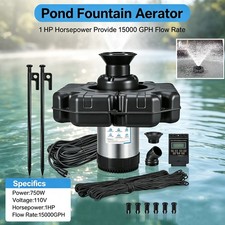 Pond Fountain Aerator for Lake 1HP 15000GPH 750W Pond Floating Pump with Timer