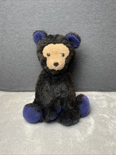 Dakin Black Teddy Bear Sitting 16" Plush Blue Ears Paws 1976 Stuffed Pillow Pet