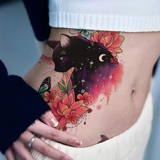 Flower Cat Temporary Tattoo Waterproof Cute Butterfly Fake Tattoo Sticker Women