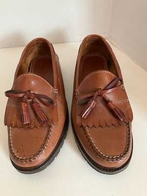 L. L. Bean Men's Loafer 7EE Brown Leather Stitched w/Tassels & Boat Lacing READ
