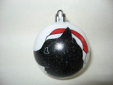 NEW HANDPAINTED SCHIPPERKE SANTA UNBREAKABLE WHITE CHRISTMAS ORNAMENT 2 1/2