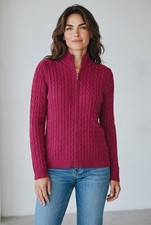 L.L.Bean Cable-Knit Mock Neck Full Zip Cotton Sweater Women s L
