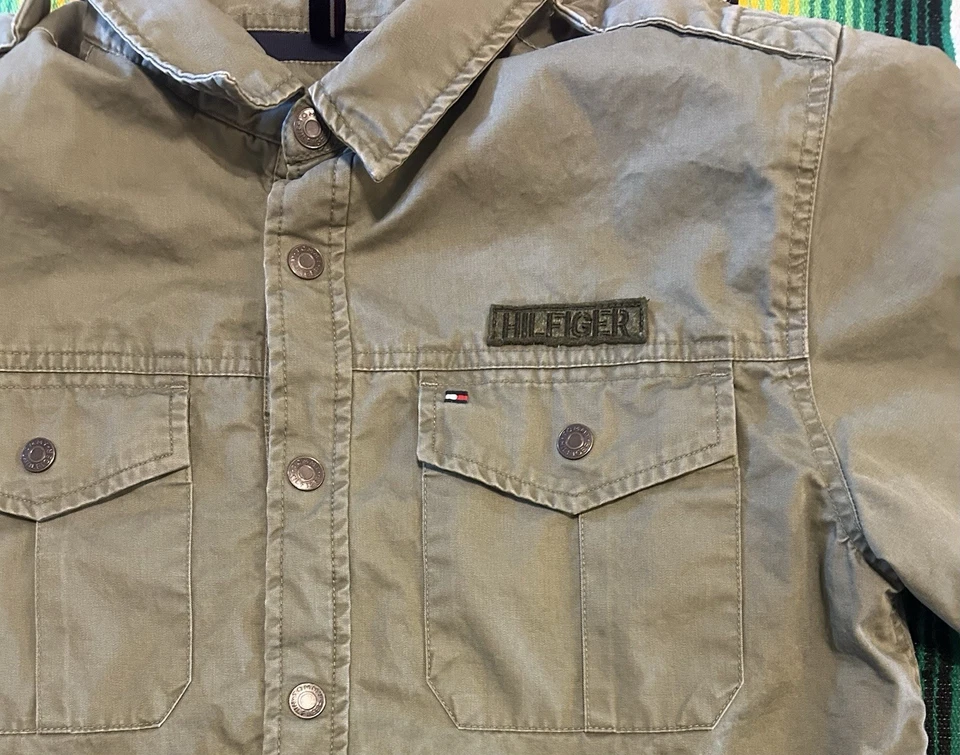 New Tommy Hilfiger Quilted Jacket Army Green W/ 1985 Patches Boys XL - Image 2 of 4