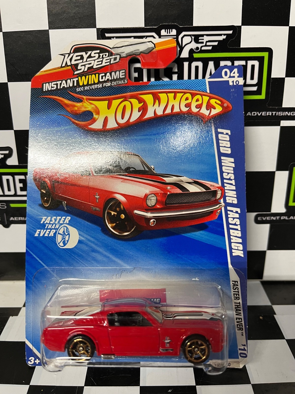 2010 Hot Wheels #132 Faster Than Ever 4/10 FORD MUSTANG FASTBACK Red w/FTE Spoke