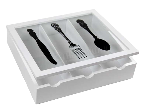 CONTENITORE PORTA POSATE IN LEGNO VETRO DECORATO ORGANIZER CASSETTI ASS 24*27*6 - Foto 2 di 5