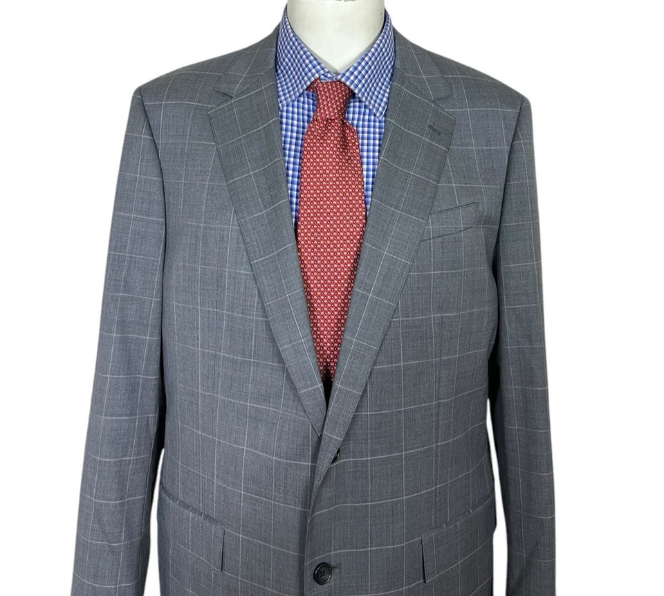 Bonobos Suit Two Piece Gray Windowpane Wool Jacket 44L Pants 38X37 Flat Front. - Image 3 of 4