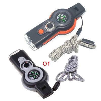 7 in 1 Survival Whistle for w/Thermometer Compass And Lanyard for Outdoor Activi